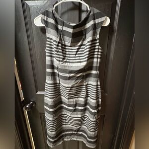 Calvin Klein Black and Gray Striped Midi Dress
